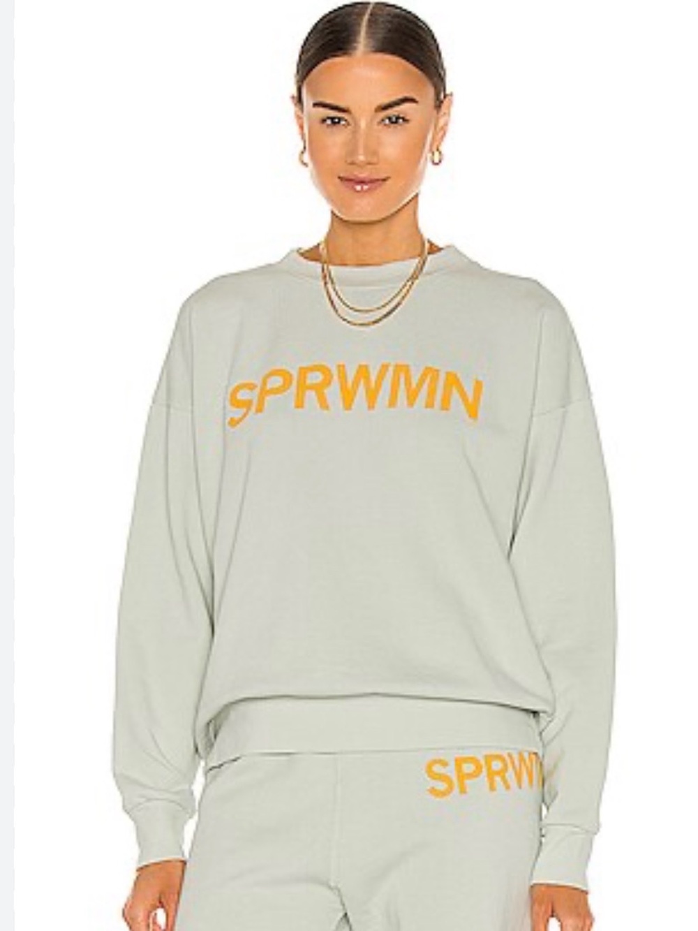 SPRWMN Light Gray Crewneck Sweatshirt with Yellow Logo